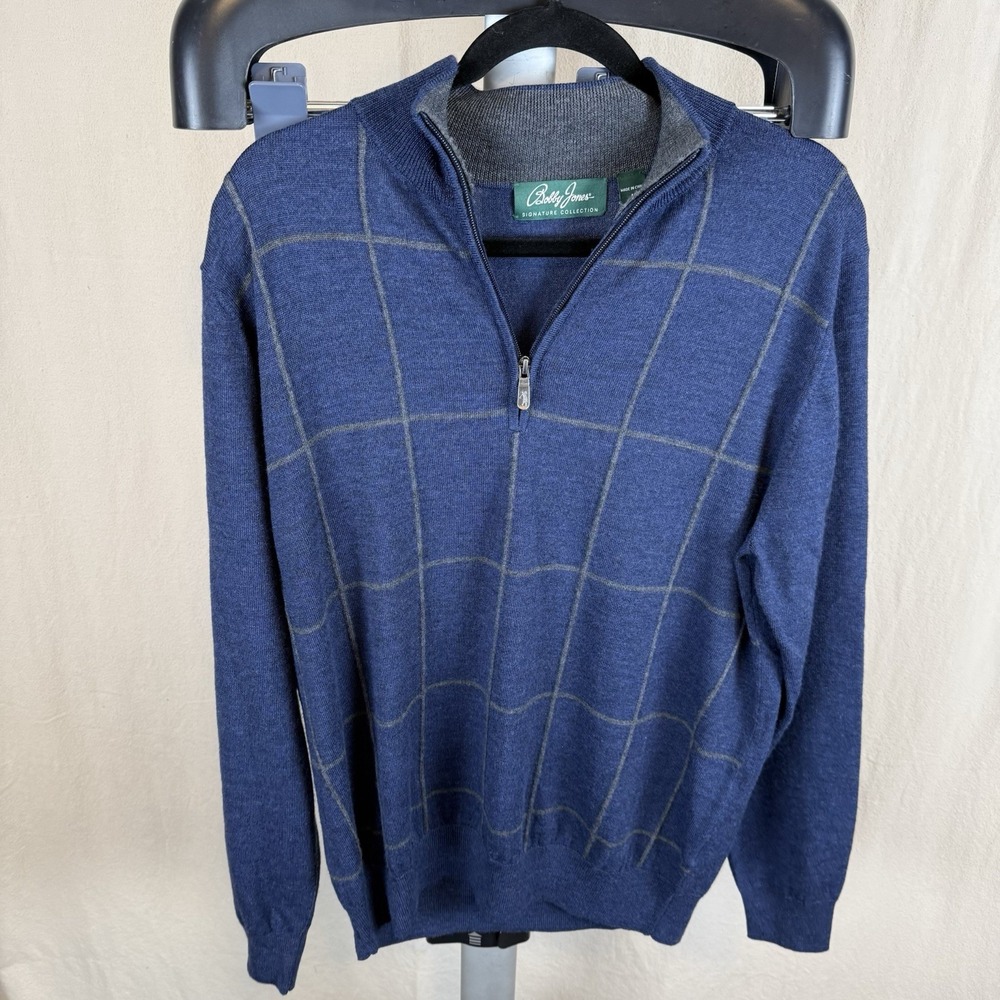 Bobby Jones Signature Collection Quarter Zip Merino Wool Sweater Medium Blue